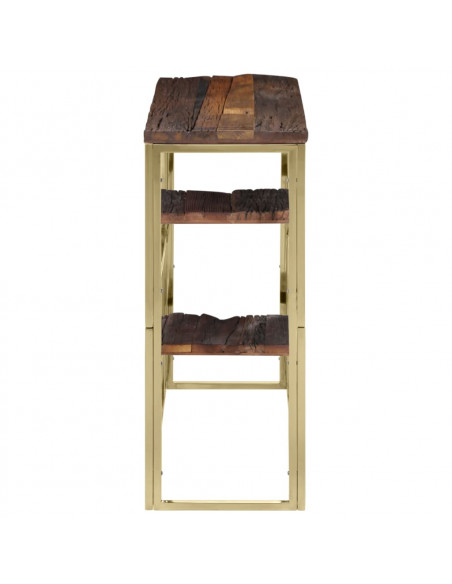 Tavolino Consolle Dorato Acciaio Inox e Traverse Legno Massello