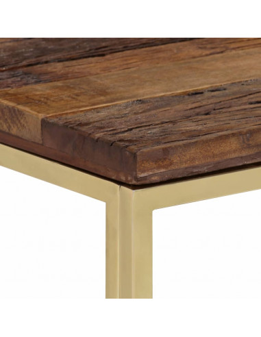 Tavolino Consolle Dorato Acciaio Inox e Traverse Legno Massello