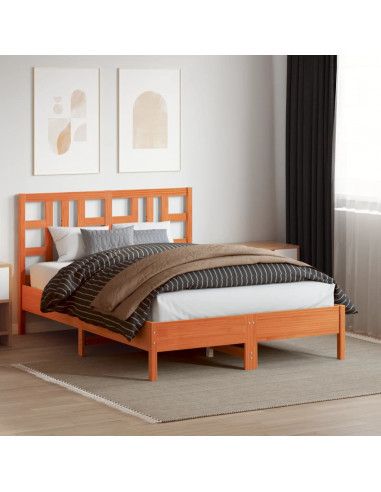 Testiera Marrone Cera 135 cm in Legno Massello di Pino