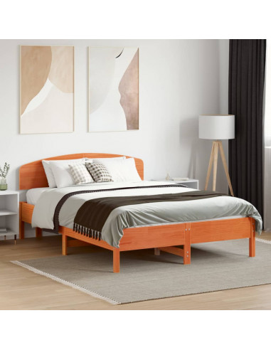 Testiera Marrone Cera 135 cm in Legno Massello di Pino