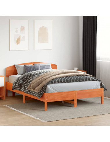 Testiera Marrone Cera 140 cm in Legno Massello di Pino