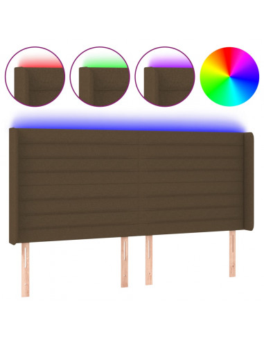 Testiera a LED Marrone Scuro 183x16x118/128 cm in Tessuto