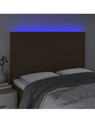 Testiera a LED Marrone Scuro 144x5x118/128 cm in Tessuto