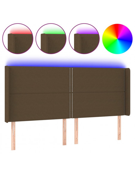 Testiera a LED Marrone Scuro 203x16x118/128 cm in Tessuto