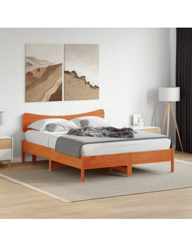 Testiera Marrone Cera 140 cm in Legno Massello di Pino