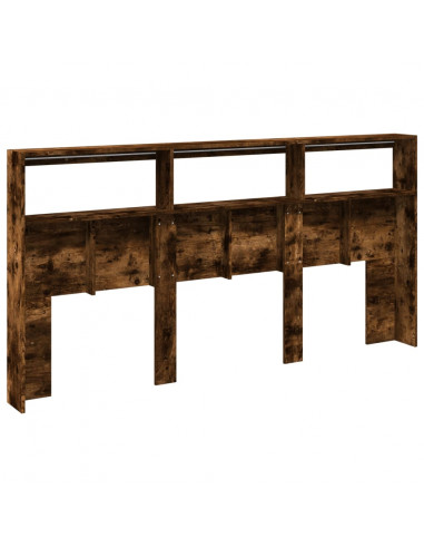 Testiera con Contenitore a LED Rovere Fumo 200x17x102 cm