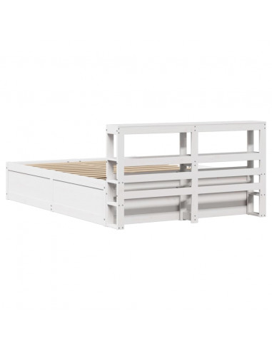 Giroletto con Testiera Bianco 140x190 cm in Legno Massello Pino