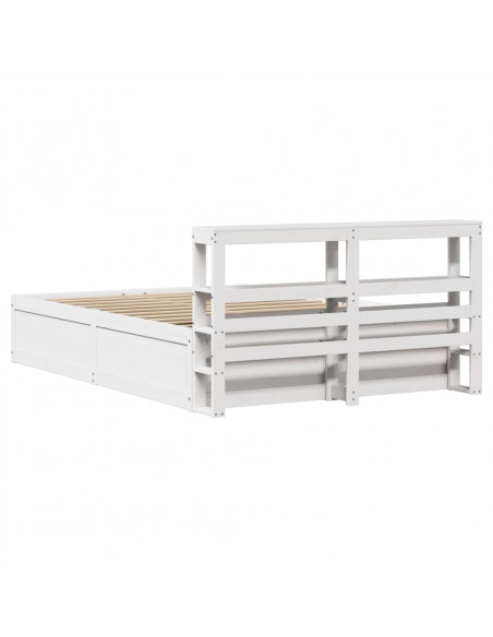 Giroletto con Testiera Bianco 140x190 cm in Legno Massello Pino