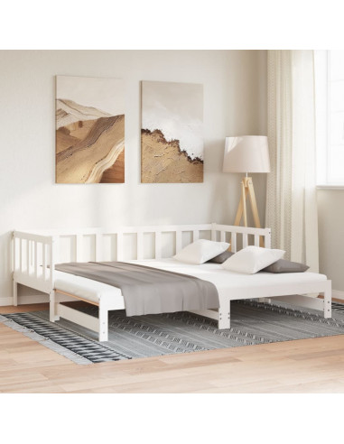 Divano Letto con Letto Estraibile Bianco 90x200cm Massello Pino