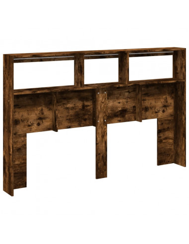 Testiera con Contenitore a LED Rovere Fumo 160x17x102 cm