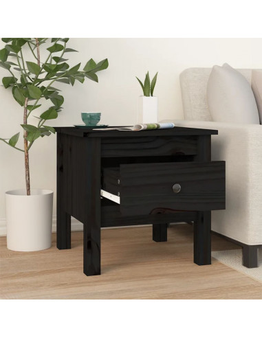 Tavolino Nero 40x40x39 cm Legno Massello di Pino