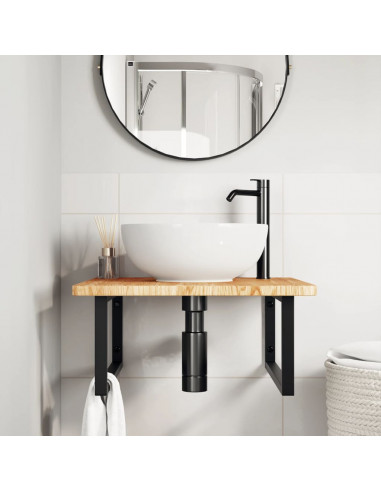 Ripiano a Parete per Lavabo in Acciaio e Massello di Rovere