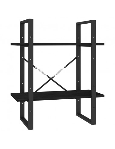 Libreria a 2 Ripiani Nera 60x30x70 cm in Massello di Pino