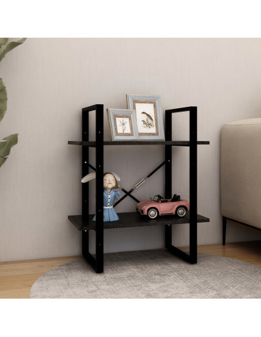 Libreria a 2 Ripiani Nera 60x30x70 cm in Massello di Pino