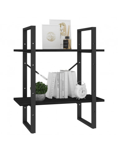 Libreria a 2 Ripiani Nera 60x30x70 cm in Massello di Pino