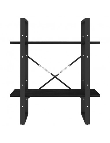 Libreria a 2 Ripiani Nera 60x30x70 cm in Massello di Pino