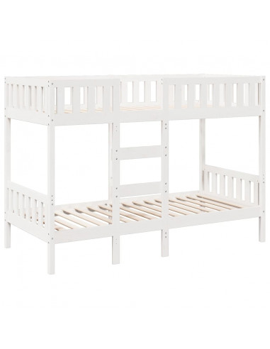 Letto a Castello Bianco 90x190 cm in Legno Massello di Pino