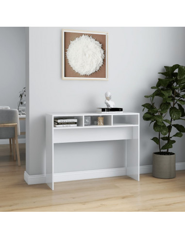 Tavolino Consolle Bianco Lucido 105x30x80 cm Legno Multistrato