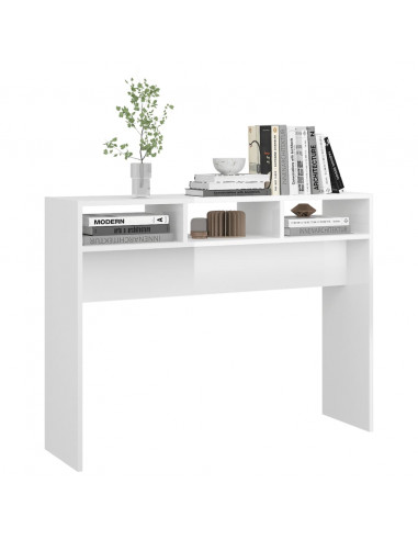 Tavolino Consolle Bianco Lucido 105x30x80 cm Legno Multistrato