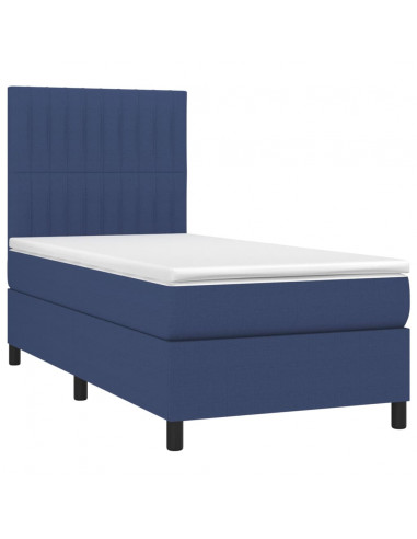 Letto a Molle con Materasso e LED Blu 90x190 cm in Tessuto