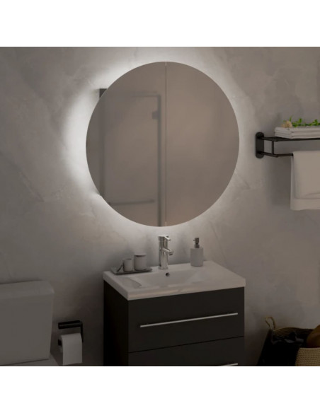 Armadio da Bagno con Specchio Rotondo e LED Grigio 47x47x17,5cm