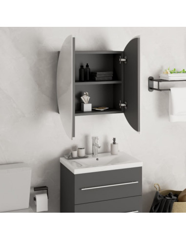 Armadio da Bagno con Specchio Rotondo e LED Grigio 47x47x17,5cm