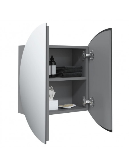 Armadio da Bagno con Specchio Rotondo e LED Grigio 47x47x17,5cm