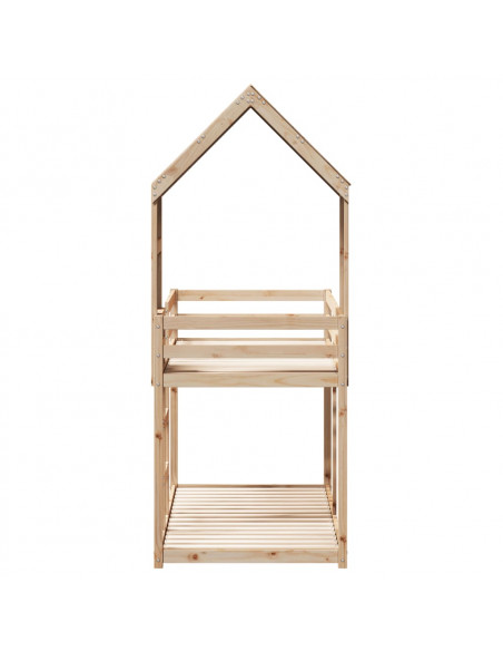 Letto a Castello con Tetto 75x190 cm in Legno Massello di Pino