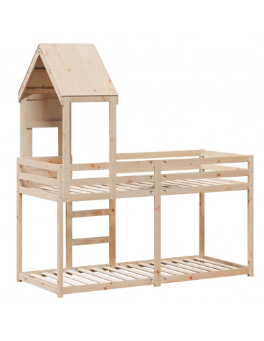 Letto a Castello con Tetto 75x190 cm in Legno Massello di Pino