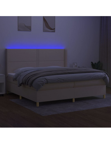 Letto a Molle Materasso e LED bianco 200x200cm in Tessuto