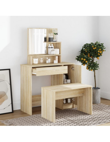 Toeletta con Specchio Rovere Sonoma 86,5x35x136 cm