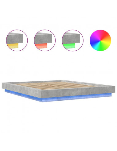 Giroletto Luci LED Grigio Cemento 160x200 cm Legno Multistrato