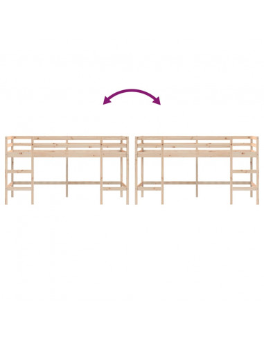 Letto Soppalco con Scala Bambini 90x200 cm Legno Massello Pino