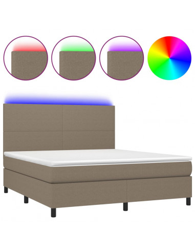 Letto a Molle con Materasso e LED Tortora 180x200 cm in Tessuto