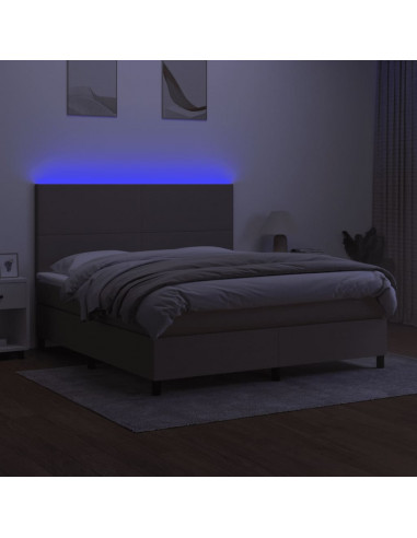 Letto a Molle con Materasso e LED Tortora 180x200 cm in Tessuto