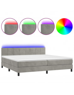 Letto a Molle Materasso e LED Grigio Chiaro 200x200 cm Velluto 2