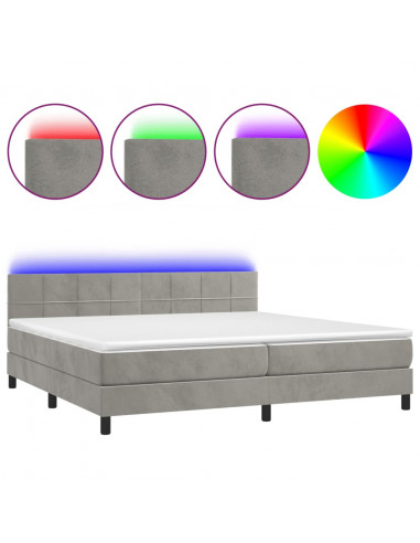 Letto a Molle Materasso e LED Grigio Chiaro 200x200 cm Velluto