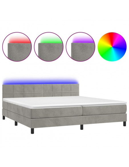 Letto a Molle Materasso e LED Grigio Chiaro 200x200 cm Velluto