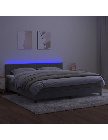Letto a Molle Materasso e LED Grigio Chiaro 200x200 cm Velluto