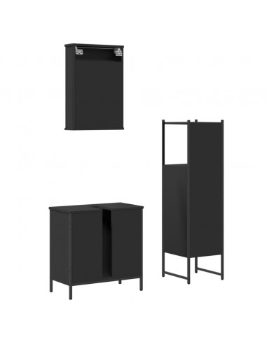 Set Mobili da Bagno 3 pz Nero in Legno Multistrato