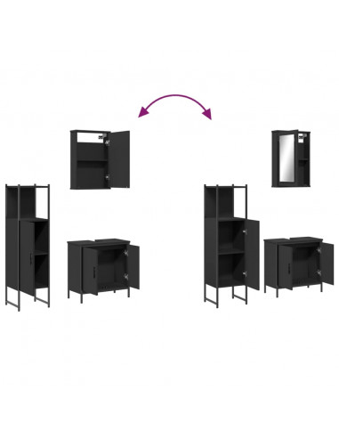 Set Mobili da Bagno 3 pz Nero in Legno Multistrato