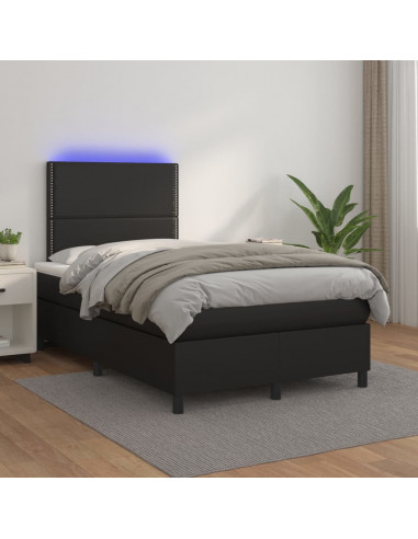 Letto a Molle con Materasso e LED Nero 120x190 cm in Similpelle