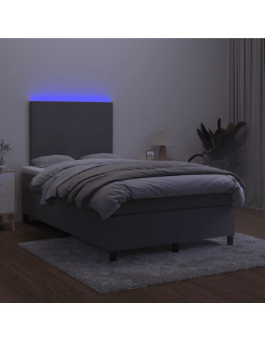 Letto a Molle Materasso e LED Grigio Scuro 120x190cm in Velluto