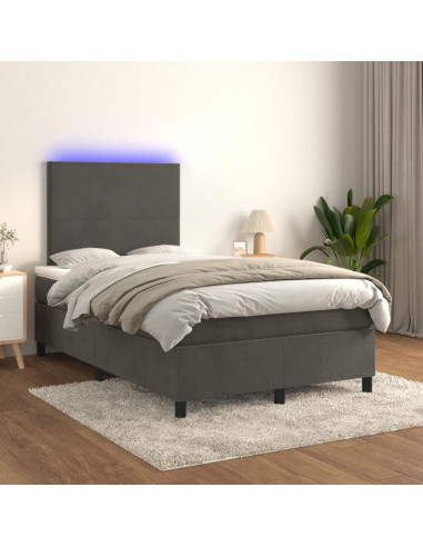 Letto a Molle Materasso e LED Grigio Scuro 120x190cm in Velluto