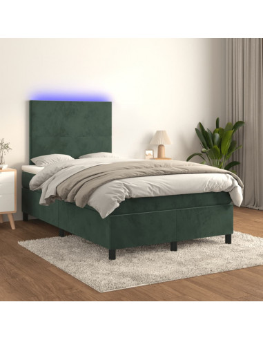 Letto a Molle con Materasso e LED Verde Scuro 120x190cm Velluto