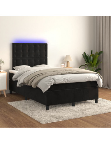 Letto a Molle con Materasso e LED Nero 120x190 cm in Velluto