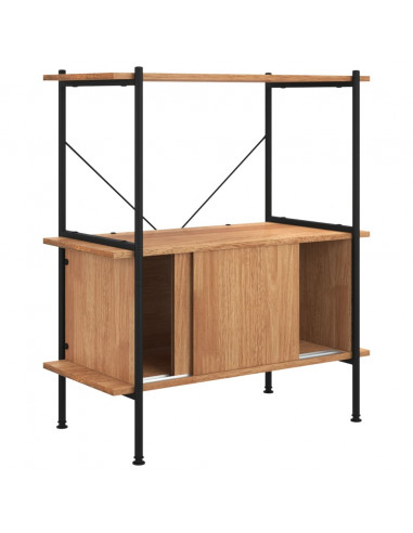 Scaffalatura 3 Livelli con Mobiletto 80x40x92cm Acciaio e Legno