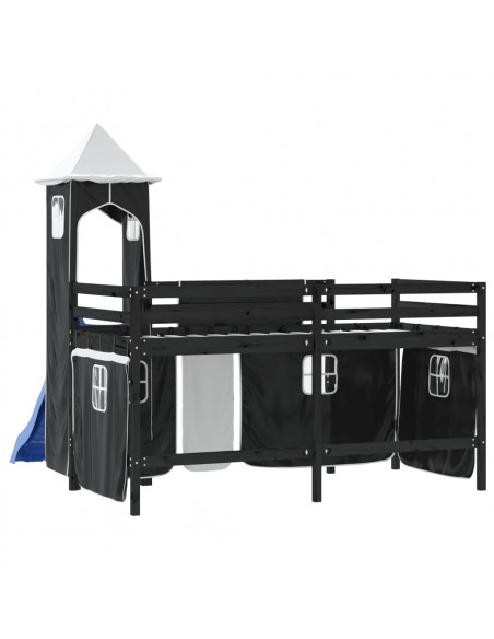 Letto a Soppalco con Torre Bambini Bianco e Nero 90x190cm Pino