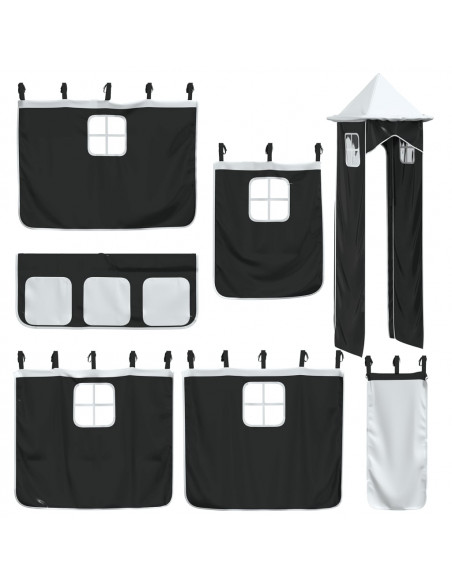 Letto a Soppalco con Torre Bambini Bianco e Nero 90x190cm Pino