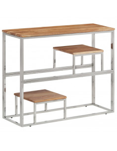 Tavolino da Salotto Argento in Acciaio Inox e Massello d'Acacia 2